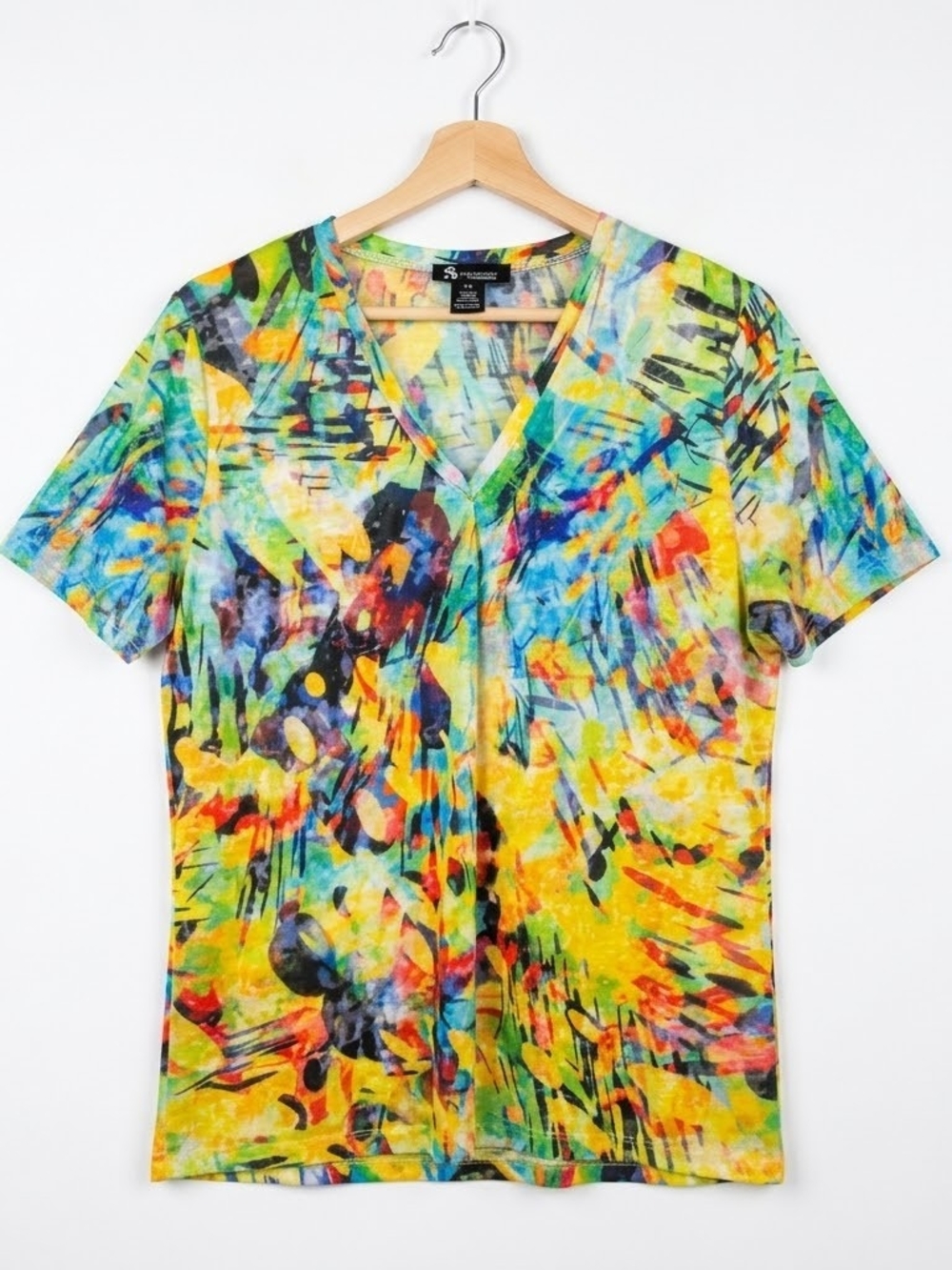 ALISON Sheri Vibrant Sz L Abstract Print Short-Sleeve Tee Multicolor Artsy
